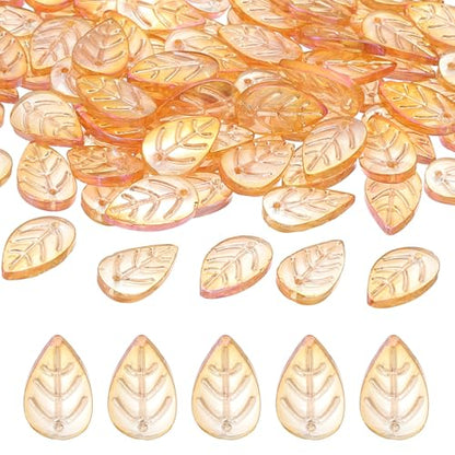 PATIKIL Leaf Beads, 50Pcs Crystal Translucent Czech Glass Beads for DIY Jewelry Making Bracelets Necklace, Gold Rose Red - color: Gold Rose Red