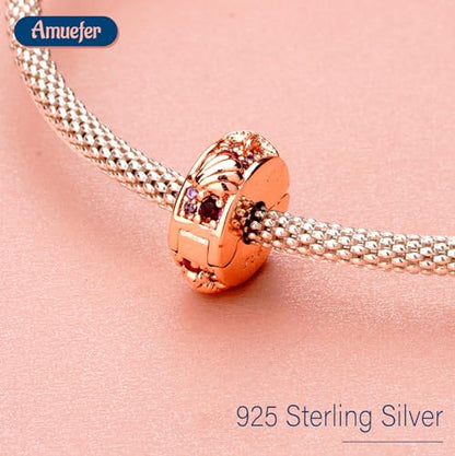 Clip Stopper Spacer Charms for Bracelets Necklaces, Compatible with Pandora,Jewery Making DIY - style: Plated Shell Clip 14K Rose Gold