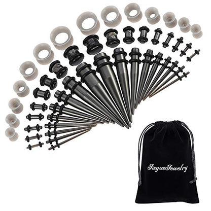 JieyueJewelry 50/54 Pcs Ear Stretching Kit 14G-00G | Acrylic Tapers & Plugs with Silicone Tunnels, Ear Gauges Expander Set Body Piercing Jewelry for Women and Men - color: Space Gray