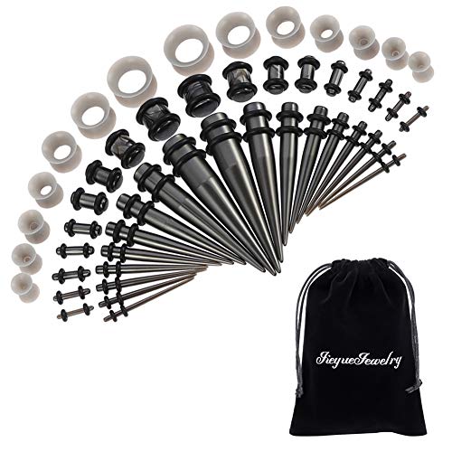 JieyueJewelry 50/54 Pcs Ear Stretching Kit 14G-00G | Acrylic Tapers & Plugs with Silicone Tunnels, Ear Gauges Expander Set Body Piercing Jewelry for Women and Men - color: Space Gray