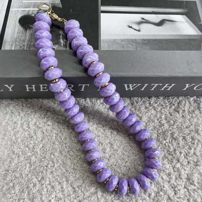Colorful Chunky Acrylic Beaded Choker Necklaces for Women | Multicolor Faceted Beads, Sturdy Metal Chain, Adjustable Detachable, Lightweight, Summer Boho, Sparkly Statement Jewelry Gift - color: Light Purple