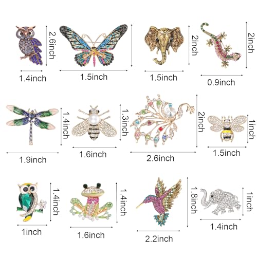 12pcs Women Brooches Bulk Set,Rhinestone Crystal Vintage Brooch Pins,Retro Broches Pin for Women Mother's Day Gifts Christmas Gifts - style: Animal
