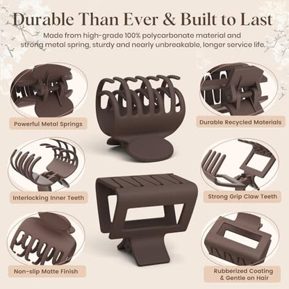 8 Pcs Medium Hair Clips for Women Girls - 2 Styles Rectangle and Double Row Teeth Small Claw Clips for Thin Fine Thick Hair, Matte Non-slip Strong Hold Jaw Clips Hair Accessories, Brown - color: Brown