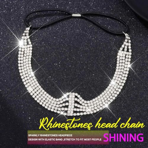 GORTIN Rhinestones Head Chain Crystal Headband Headpiece Sparkle Bridal Wedding Hair Chain Prom Hair Accessories for Women (Silver) - color: Silver