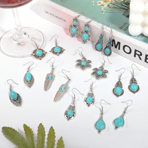 Ritach Teardrop Earrings for Women Trendy Sterling Silver Hypoallergenic Crystal Dangle Drop Earrings Set for Jewelry - color: 6dangle -turquoise