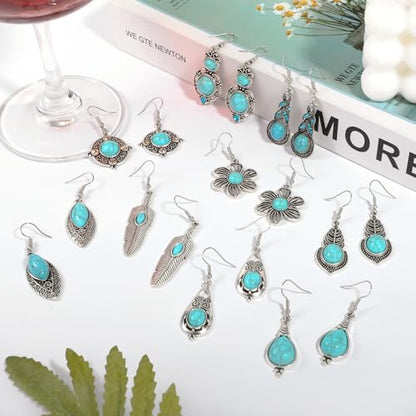Ritach Teardrop Earrings for Women Trendy Sterling Silver Hypoallergenic Crystal Dangle Drop Earrings Set for Jewelry - color: 6dangle -turquoise
