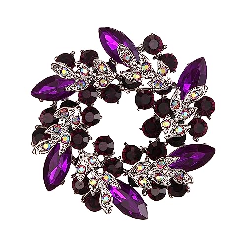 EVER FAITH Austrian Crystal Wedding Corsage Jewelry Accessory Bridal Flower Wreath Brooch Pin for Women - color: Purple w/ Dark Purple Silver-Tone