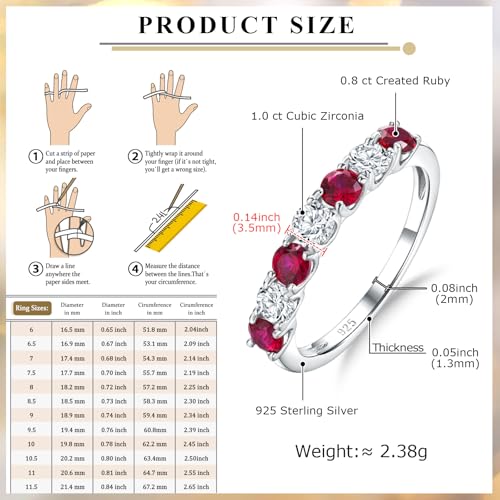Birthstone Wedding Band Eternity Rings 925 Sterling Silver Rings Stackable Anniversary Engagement Rings Cubic Zirconia Inlaid Created Garnet/Amethyst/Sapphire Ring 7 Stone Ring, Size 6 to 10 - color: Ruby & 5A CZ