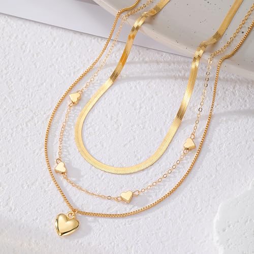 Gold Layered Necklaces for Women Chunky Stacked Necklaces for Women Trendy Retro Coin Pendant Necklace Womens Multilayer Chain Necklaces Fashion Jewelry Gifts - style: golden heart