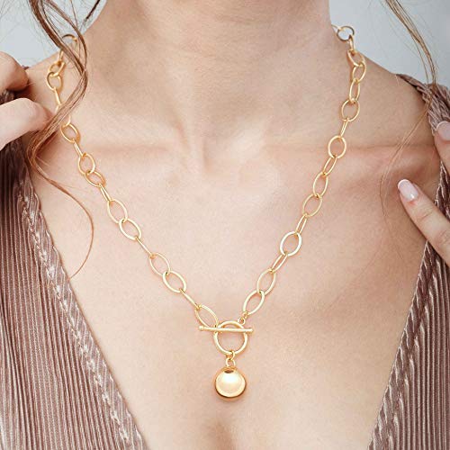Aobei Pearl 18K Gold Plated Moon Star Lion Evil Eye Love Heart Cross Pendant Necklace Medallion Paperclip Chian Choker Layering Jewery for Women - color: 18K Gold Plated Ball