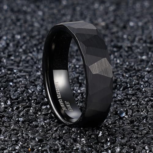 2/4/6/8mm Black/silver/gold Tungsten Rings for Men Womens Couple Fashion Jewelry Promise Engagement Wedding Band Hammered Inner ring inlaid with olive wood Carbide Polished Edge Comfort Fit - color: 6MM black