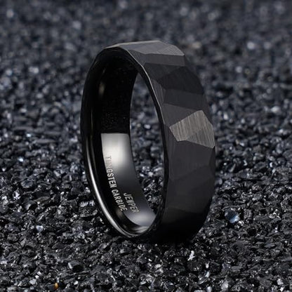 2/4/6/8mm Black/silver/gold Tungsten Rings for Men Womens Couple Fashion Jewelry Promise Engagement Wedding Band Hammered Inner ring inlaid with olive wood Carbide Polished Edge Comfort Fit - color: 6MM black