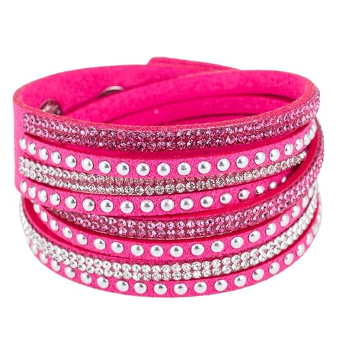 Long tiantian Leather Wrap Bracelets for Women Boho Multi Layered Bracelets Western Jewelry Hot Pink Accessories Birthday Gifts - color: hotpink