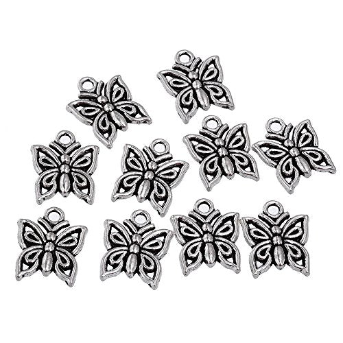 RUBYCA 60PCS Charm Pendant Butterfly 2 Tibetan Metal Beads Silver Color Jewelry Making DIY Bracelet - color: Butterfly-2, size: 60 PCS