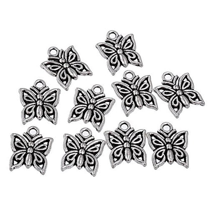 RUBYCA 60PCS Charm Pendant Butterfly 2 Tibetan Metal Beads Silver Color Jewelry Making DIY Bracelet - color: Butterfly-2, size: 60 PCS
