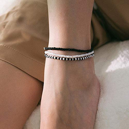 XIJIN 8Pcs Handmade Beaded Anklets for Women Boho Colorful Beads Ankle Bracelets Adjustable Foot Anklet Set - color: F