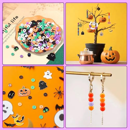 Halloween Beads for Friendship Bracelet Kit,400+ Pcs Halloween Glass Beads and Black Letter Bracelet Making Kit, DIY Crafts for Party - color: Halloween Glass Bead Set
