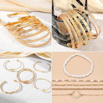 116Pieces Gold Plated Jewelry Set with 8 PCS Necklace, 22 PCS Bracelet, 66 PCS Stud Dangle Earring, 20 Pcs Knuckle Rings for Women Valentine Anniversary Friendship Gifts (GOLD SET)