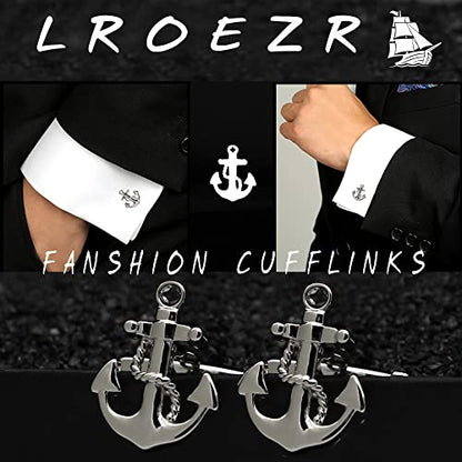 Cufflinks for Men Ship Wheel and Nautical Anchor Stainless Steel Shirt Accessories Unique Wedding Business Cuff Links for Mens Jewelry with Gift Box, 2 Pairs