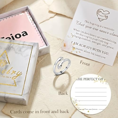 Sterling Silver Hug Ring for Women Teen Girls Adjustable Love Promise Ring Inspirational Open Rings Mothers Day Birthday Gift for Daughter Granddaughter Mom Wife Best Friend - color: Silver / Gift Box (Beautiful g***s,you can do amazing things)