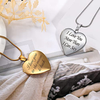 Farfume Personalized Photo Necklace for Women/Men, Memorial Jewelry Gifts | Holds 2 Pictures Pendant, Custom Engraved Text, Beautiful Locket for Girls, Durable Stainless Steel, Mothers Day Gifts - color: Heart Locket Silver