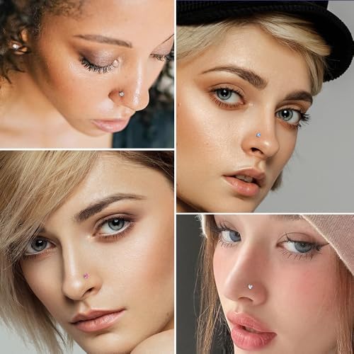 SEEDRILL Nose Rings Studs for Women 16Pcs 20G/18G Nose Studs Hypoallergenic 316L Surgical Steel Nose Piercings Jewelry 3mm CZ & Opal Nose Ring L Shape Nose Stud 20 Gauge Nose Screw Studs - style: 18G/L Shape/Colorful CZ