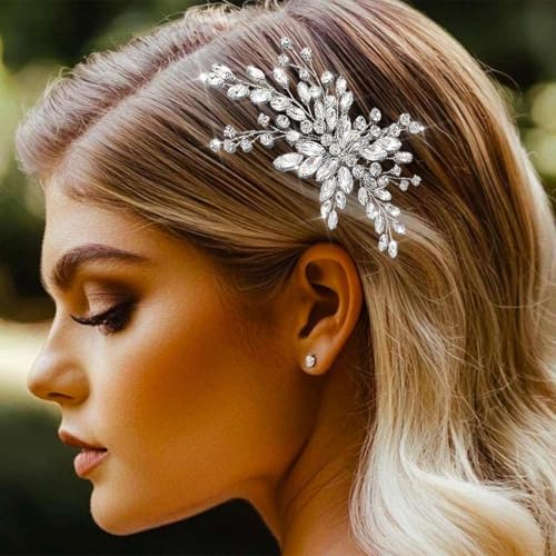 Bride Wedding Hair Comb Silver Crystal Hair Pieces Rhinestone Headpieces Bridal Clip Side Combs Hair Accessories for Women and Girls - color: A-Silver