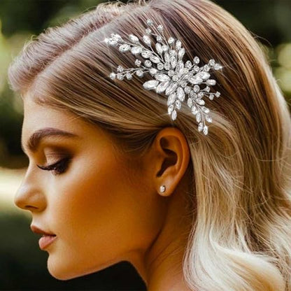 Bride Wedding Hair Comb Silver Crystal Hair Pieces Rhinestone Headpieces Bridal Clip Side Combs Hair Accessories for Women and Girls - color: A-Silver