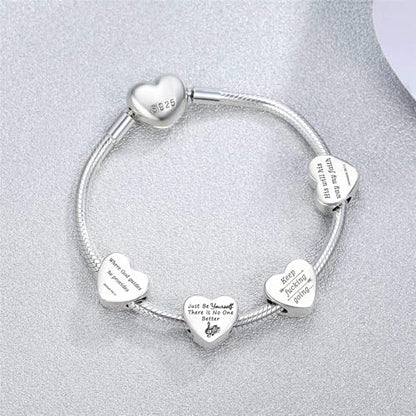 Heart Charm Fit for Pandora Charms Bracelet Inspirational Engraving Jewelry Personality Encouragement Gifts for Women - style: Love Heart Charms