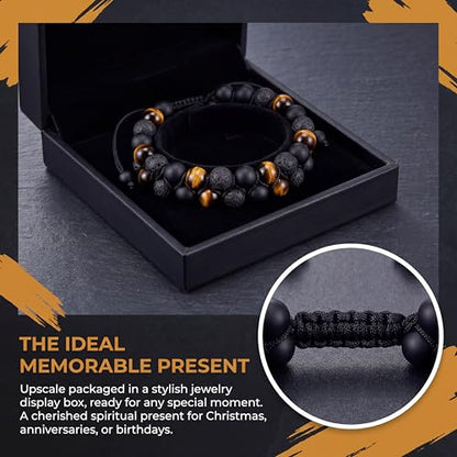 Triple Protection Bracelet & Healing Crystals Tiger Eye Beads Bracelet for Men Women, Natural Stone Bracelets for Men - style: Tigers Eye Black Obsidian Lava Style - A