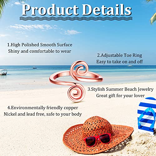 12PCS Adjustable Toe Rings for Women 14K Gold Plated | Open African Toe Rings, Summer Beach Foot Jewelry Set - color: Rose Gold