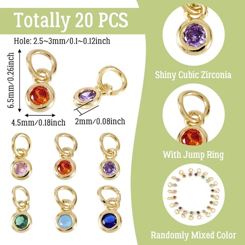 Beadthoven 20pcs Real 18K Gold Plated Round Crystal Charm Pendants Cubic Zirconia Crystal Charm Beads with Jump Ring for DIY Jewelry Making Necklace Choker Earrings Tiny Dangle Accessories - color: Round-Mixed