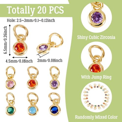 Beadthoven 20pcs Real 18K Gold Plated Round Crystal Charm Pendants Cubic Zirconia Crystal Charm Beads with Jump Ring for DIY Jewelry Making Necklace Choker Earrings Tiny Dangle Accessories - color: Round-Mixed