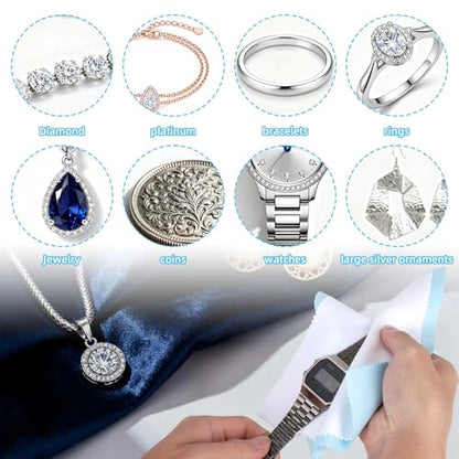 Penitue 4pcs Silver Jewelry Cleaner Kit, 2pcs Silver Cleaning Cloth & 2pcs Soft Brushes for Coins Diamonds Bracelets Rings Watches Tarnish Removal & Scratch-Free Cleaning Polishing
