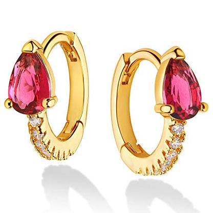 Dremmy Studios Dainty CZ Huggie Hoop Earrings 14K Gold Plated Chunky Simple Cute Thick Round Frill Bead Ball Starburst Cuff Earrings Cubic Zirconia Hoop Earrings Minimalist Personalized Gift for Her - color: A-CZ Rose