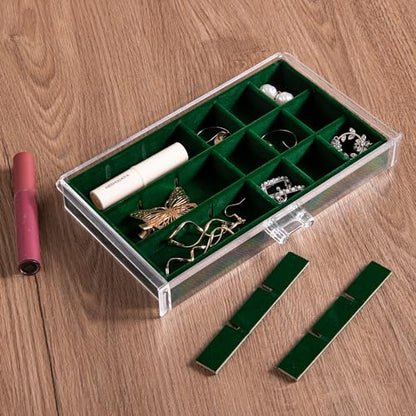 Acrylic Jewelry Organizer Earring Organizer Box with 5 Drawers Earring Holder Organizer with Velvet Trays Clear Jewelry Box for Women Earring Display for Rings Studs(Blackish Green) | 61 Jewelry Storage Grid for Rings Studs Bracelet,Velvet Lining,Transpar