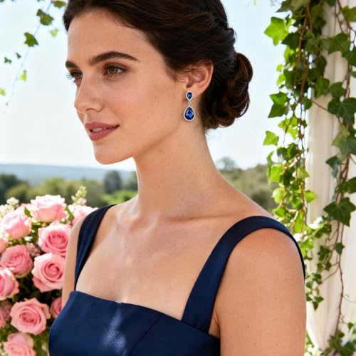 EVER FAITH Women's Austrian Crystal Wedding Tear Drop Dangle Earrings | Bridal Prom Jewelry for Bride Bridesmaid - color: Navy Blue