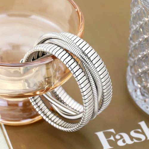 Gold Cuff Bracelets for Women, Chunky Gold Bracelet Trendy Open Gold Statement Bangle 18K Plated Punk Hip Hop Adjustable Women's Cuff Bracelets Valentine's and Birthday Gifts - color: Silver