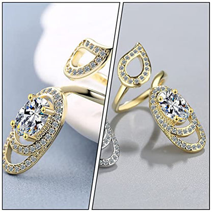 Holibanna Adjustable Open Fingernail Ring with Rhinestone Crystal Decoration Nail Art Charm for Women Party and Dance Finger Jewelry