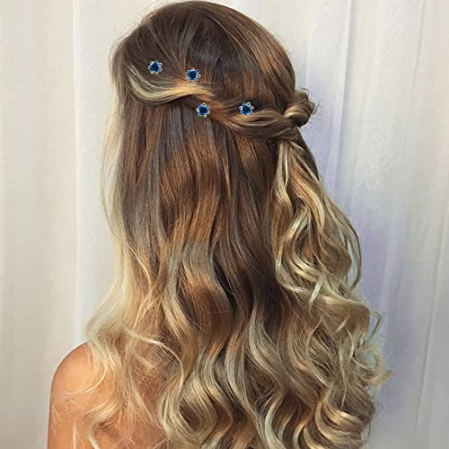 QIUTIMIY 20 Pack (Navy) Crystal Hair Pins Rose Flower Rhinestone Hair Clips for Bridal Wedding Women Hair Jewelry Accessories, with Clear Container - color: Rose Flower-Navy