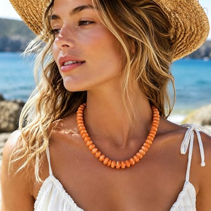 Chunky Beads Necklace for Women Trendy Gold Puffy Heart Choker Necklace Colorful Resin Beaded Heart Pendant Necklaces Statement Jewelry - color: 14MM Disc Bead-Orange