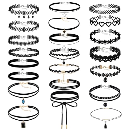 22 Pcs Velvet Choker Necklaces for Women Adjustable Black Choker Necklaces Set Classic Gothic Tattoo Lace Chokers for Christmas Party Cosplay Birthday Gifts