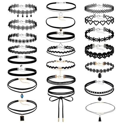 22 Pcs Velvet Choker Necklaces for Women Adjustable Black Choker Necklaces Set Classic Gothic Tattoo Lace Chokers for Christmas Party Cosplay Birthday Gifts