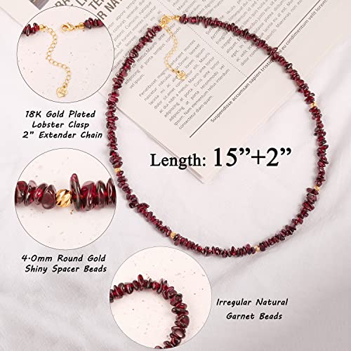 Aobei Pearl Gemstone Beaded Choker Necklace for Women Boho Turquoise/Cultured Freshwater Pearls/Garnet/Amazonite Jewelry - color: C Dark-red Garnet