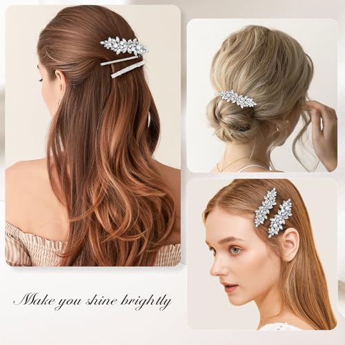 6 PCS Rhinestone Hair Clips for Women Pearl Wedding Hair Clips | CWJCYTNSN Rhinestones Hair Barrette White Pearl Hair Clips Strong Holders Lightweight No-Slip