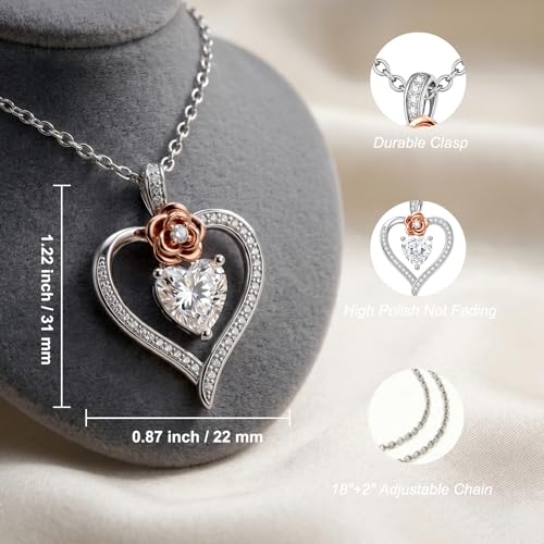 KQ&TTENG Heart Necklaces for Women 14K Gold Plating Hearts Necklace CZ Romantic Rose Pendant Mothers Day Anniversary Birthday Gift for Wife Mom Her - style: 11-Rose Heart Stone Necklace