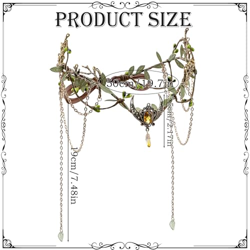 MOSTORY Woodland Elf Crown for Women - Medieval Elf Headpiece with Tassel for Renaissance Renfaire Fae Cosplay Viking Outfit - color: Gold-green