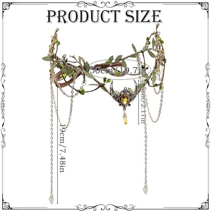 MOSTORY Woodland Elf Crown for Women - Medieval Elf Headpiece with Tassel for Renaissance Renfaire Fae Cosplay Viking Outfit - color: Gold-green