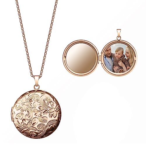 Locket Necklace for Women Girls, 18” Jewelry Chain, Picture Photo Inside, Cadenas para mujer, Personalized Custom Name Gold Locket, Customized Couples Locket, Silver, Rose Gold, Gold - color: Rose Gold, style: 1 Photo Necklace