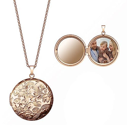 Locket Necklace for Women Girls, 18” Jewelry Chain, Picture Photo Inside, Cadenas para mujer, Personalized Custom Name Gold Locket, Customized Couples Locket, Silver, Rose Gold, Gold - color: Rose Gold, style: 1 Photo Necklace